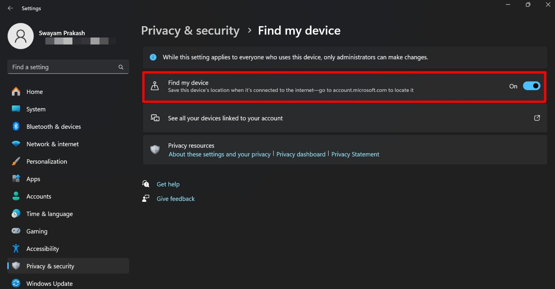 enable-find-my-device-on-windows-11
