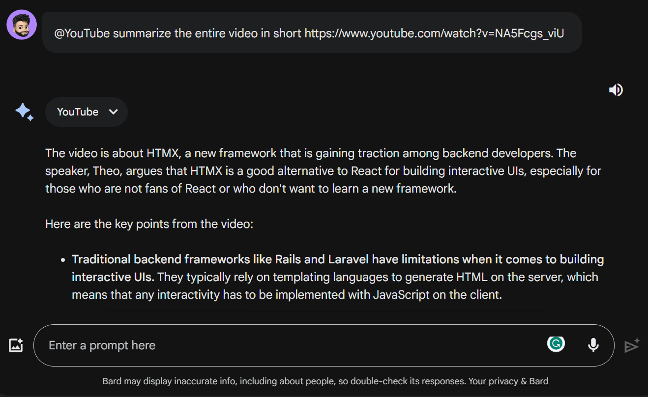 summarize-youtube-video-with-bard