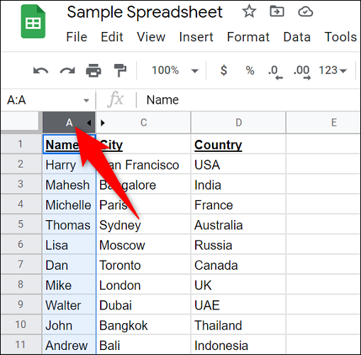 4-google-sheets-select-first-column