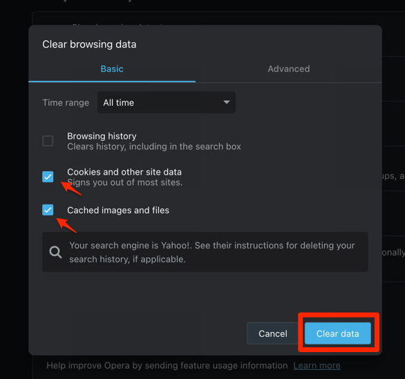 clear_browsing_data_with_cookies_and_cache_option_selected_on_opera_computer
